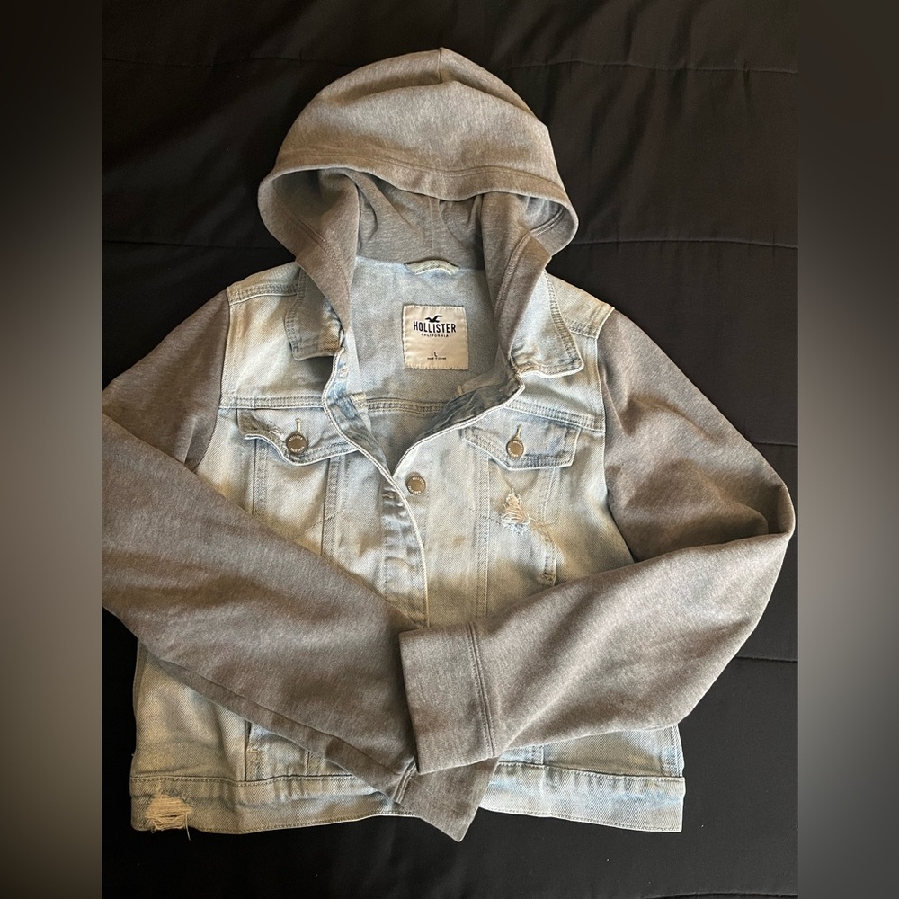 Hollister Denim Jacket with Gray Hoodie